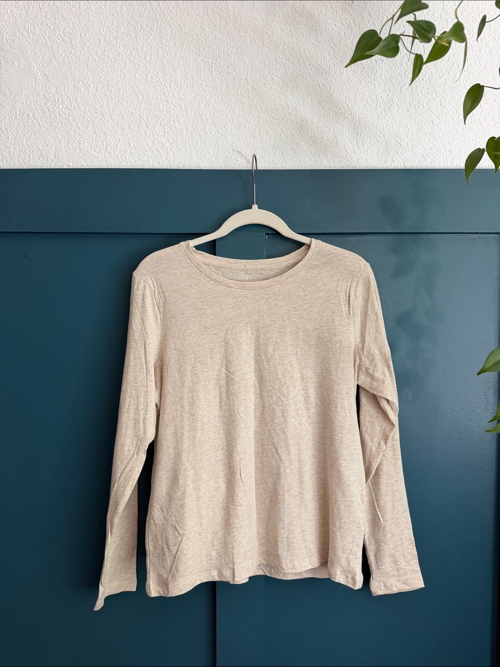 100% Cotton Cream Crew Neck Long Sleeve Shirt